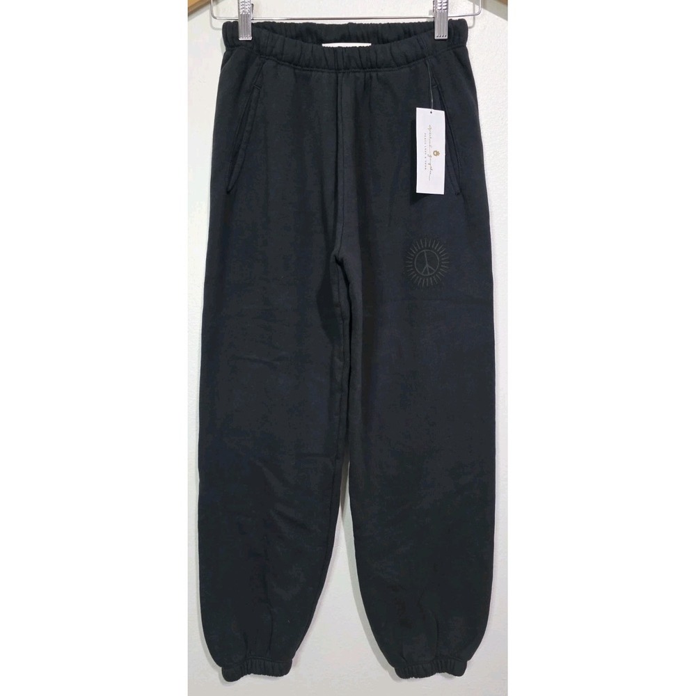 NEW Spiritual Gangster Peace Of Mind Sol Sweatpant Women XS Black Sign Jogger